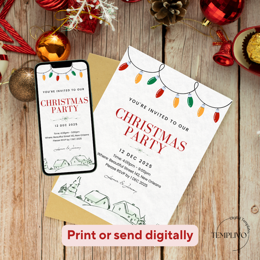 Christmas Party Invitation, Canva Template, editable invitation, digital christmas invitation, christmas party envite, weihnachts party einladung, canva vorlage, printable pdf invitation, digital invite