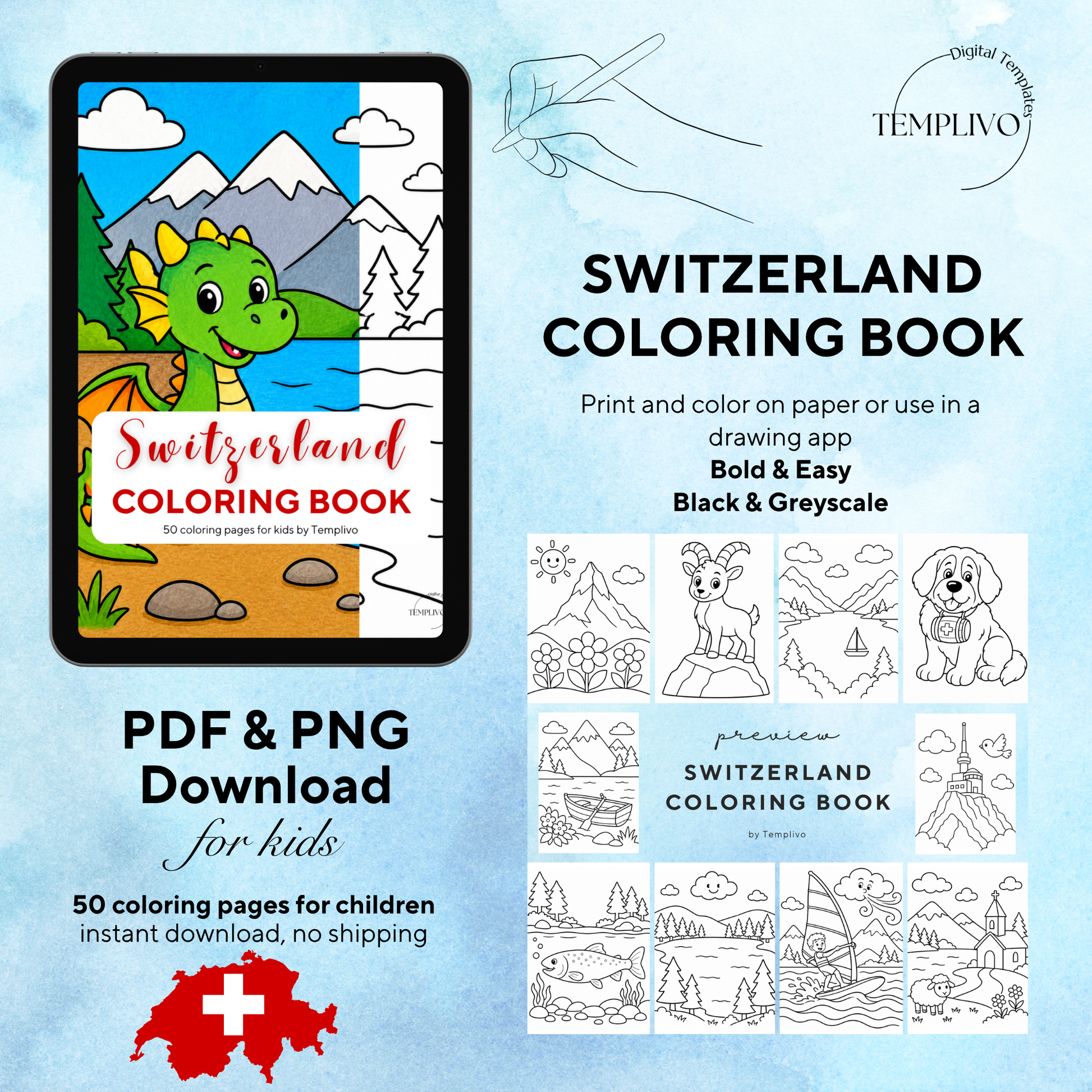 Kids coloring book, switzerland coloring book, swiss, coloriage png, floral coloring pages, children coloring pages, doodle colouring book, forest colouring pages png, animal coloring pages, kids coloring pages printable, childrens coloring, coloring pages for kids, coloring page digital, Instant download, Intricate, High detail, Line art, best seller, grey scale, swissness, Malbuch, Malseiten, Schweiz, Suisse