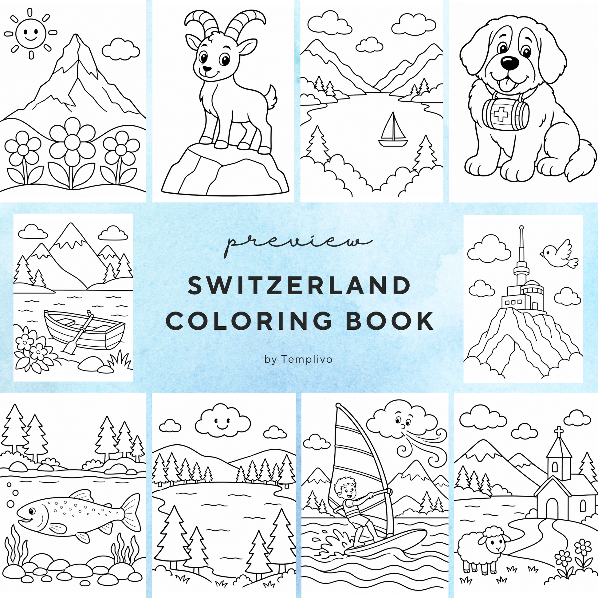 Kids coloring book, switzerland coloring book, swiss, coloriage png, floral coloring pages, children coloring pages, doodle colouring book, forest colouring pages png, animal coloring pages, kids coloring pages printable, childrens coloring, coloring pages for kids, coloring page digital, Instant download, Intricate, High detail, Line art, best seller, grey scale, swissness, Malbuch, Malseiten, Schweiz, Suisse
