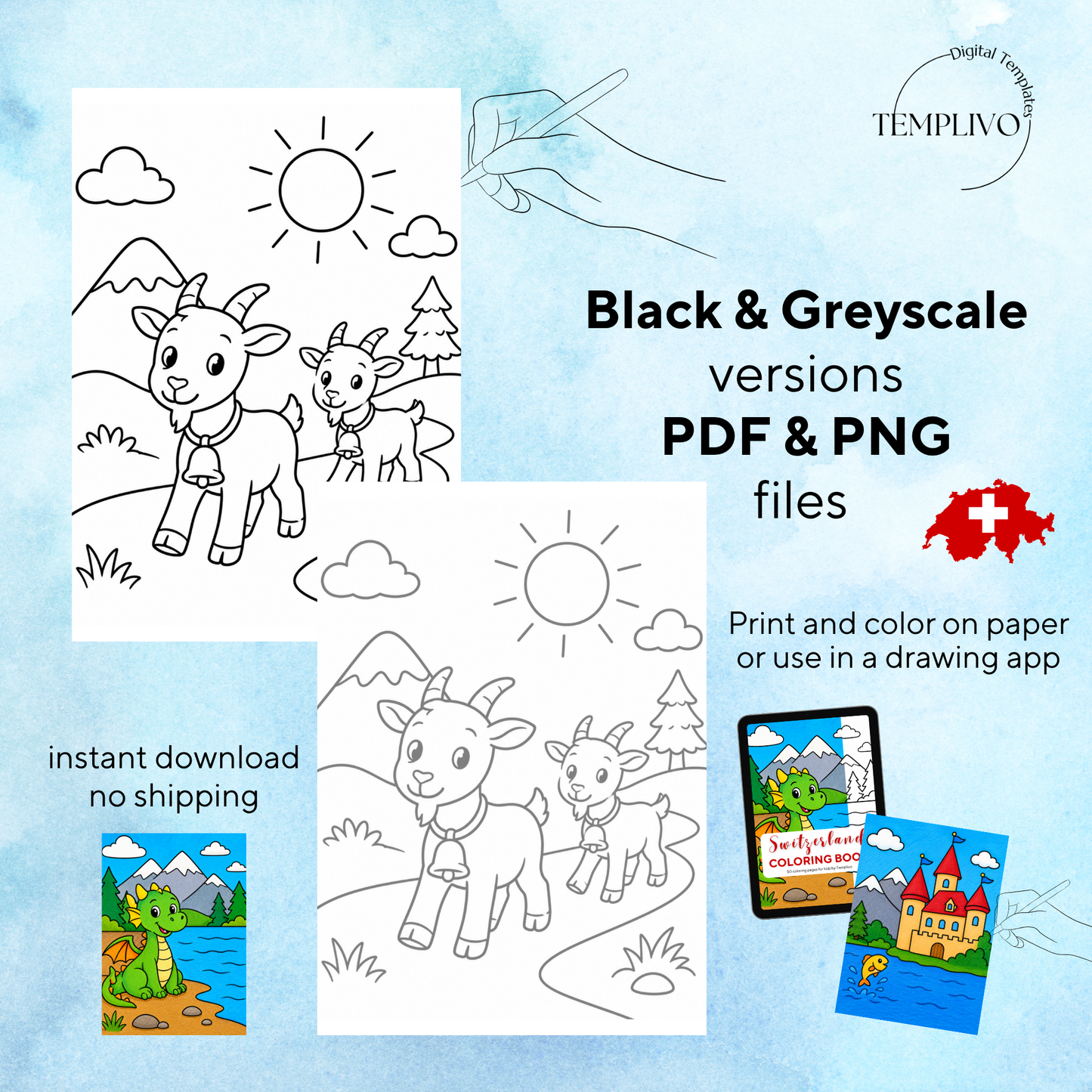 Kids coloring book, switzerland coloring book, swiss, coloriage png, floral coloring pages, children coloring pages, doodle colouring book, forest colouring pages png, animal coloring pages, kids coloring pages printable, childrens coloring, coloring pages for kids, coloring page digital, Instant download, Intricate, High detail, Line art, best seller, grey scale, swissness, Malbuch, Malseiten, Schweiz, Suisse