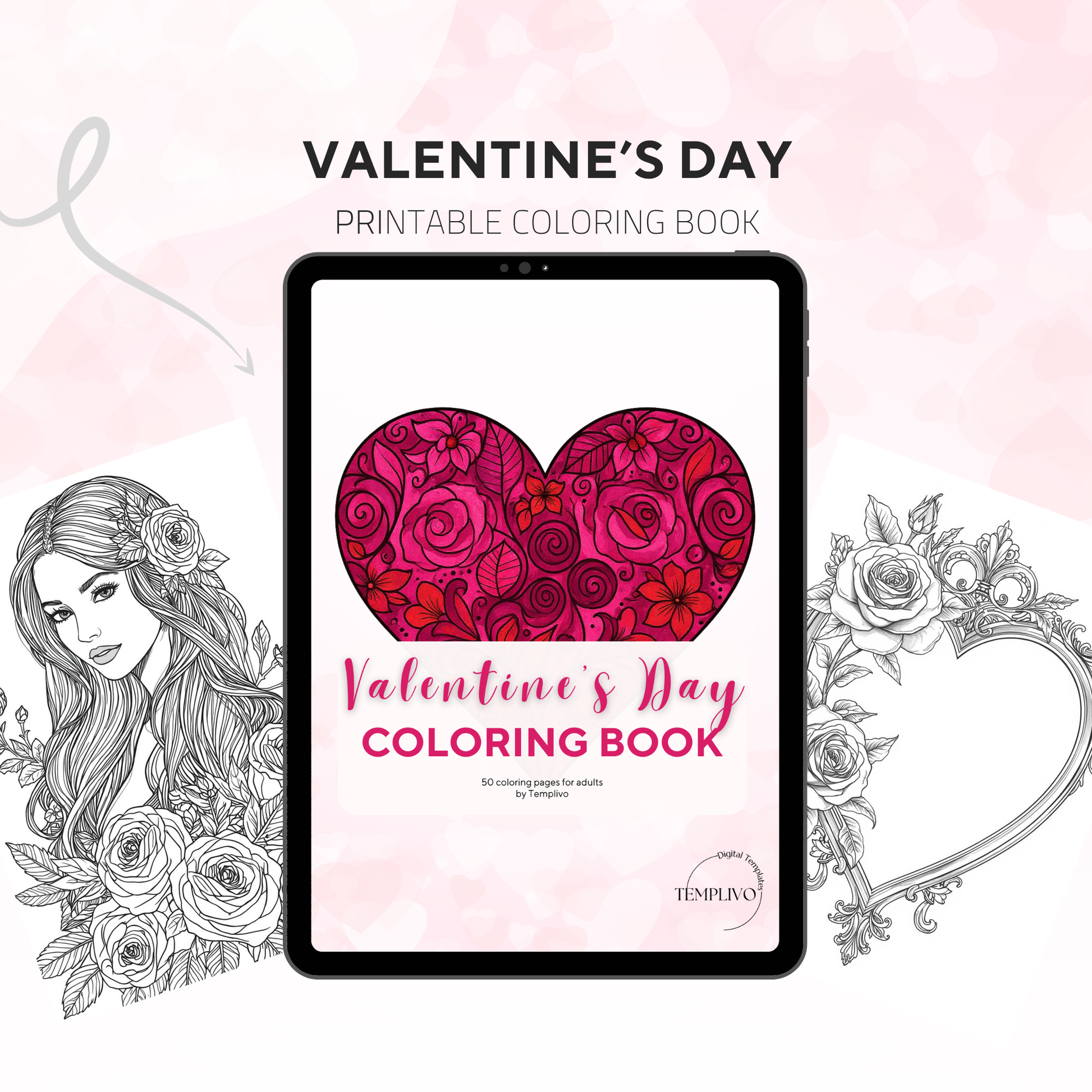 Coloring Book, adult coloring pages, coloring pages, valentines day, valentine day, valentine, love, love theme, digital coloring book, adult coloring book, printable coloring pages, heart coloring book, pdf, png, digital download, Malbuch, livre de coloriage