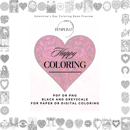 Coloring Book, adult coloring pages, coloring pages, valentines day, valentine day, valentine, love, love theme, digital coloring book, adult coloring book, printable coloring pages, heart coloring book, pdf, png, digital download, Malbuch, livre de coloriage
