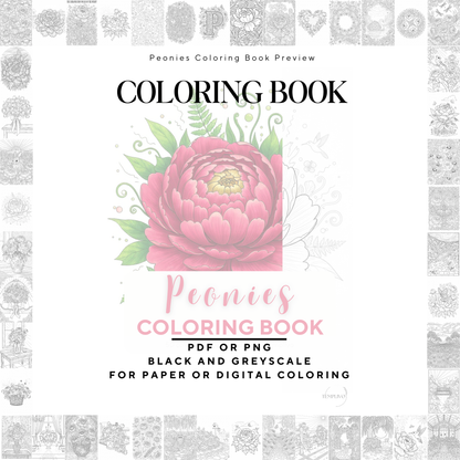 Peony coloring book, adult coloring pages, coloring book, floral theme, peonies colouring, adult coloring book, Malbuch, Malseiten, Blumen, printempds, intricate, line-art, high detail black and greyscale, pdf, png, printable coloring sheets, digital coloring,  livres coloriage adulte, doodle coloring,  ausmalbilder erwachsene, digital download, Instant download, Coloring Pages for adults, flower coloring pages