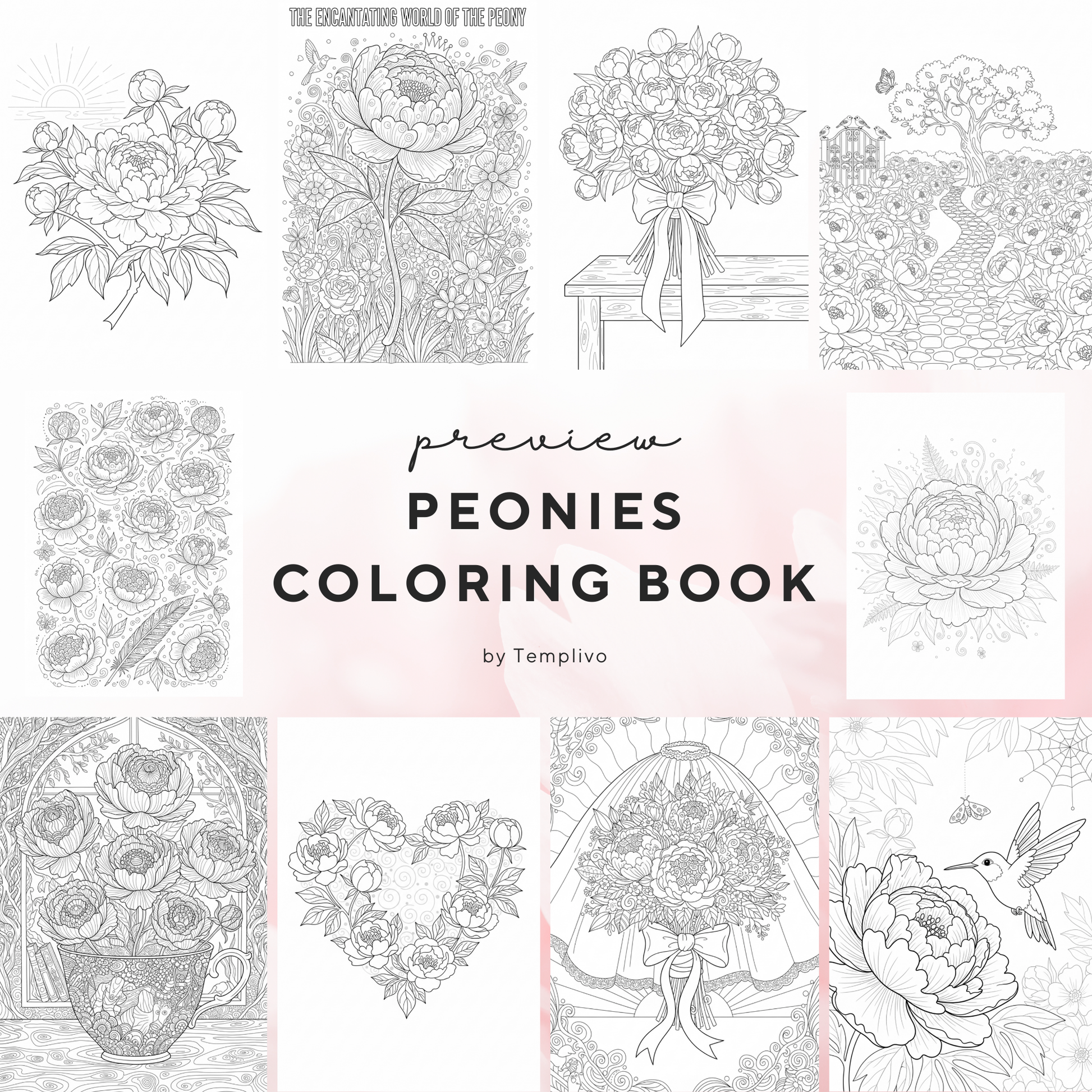 Peony coloring book, adult coloring pages, coloring book, floral theme, peonies colouring, adult coloring book, Malbuch, Malseiten, Blumen, printempds, intricate, line-art, high detail black and greyscale, pdf, png, printable coloring sheets, digital coloring,  livres coloriage adulte, doodle coloring,  ausmalbilder erwachsene, digital download, Instant download, Coloring Pages for adults, flower coloring pages