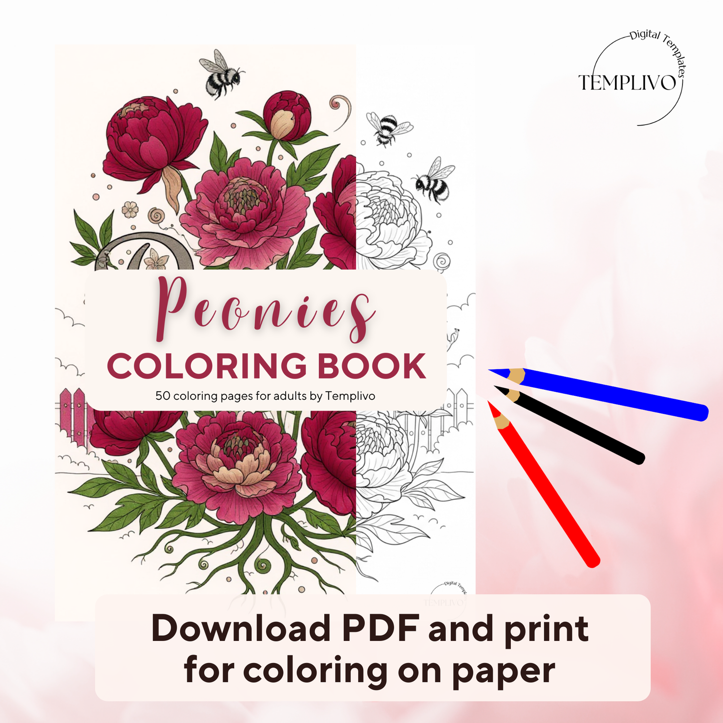 Peony coloring book, adult coloring pages, coloring book, floral theme, peonies colouring, adult coloring book, Malbuch, Malseiten, Blumen, printempds, intricate, line-art, high detail black and greyscale, pdf, png, printable coloring sheets, digital coloring,  livres coloriage adulte, doodle coloring,  ausmalbilder erwachsene, digital download, Instant download, Coloring Pages for adults, flower coloring pages