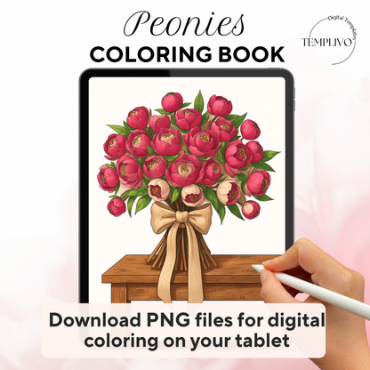 Peony coloring book, adult coloring pages, coloring book, floral theme, peonies colouring, adult coloring book, Malbuch, Malseiten, Blumen, printempds, intricate, line-art, high detail black and greyscale, pdf, png, printable coloring sheets, digital coloring,  livres coloriage adulte, doodle coloring,  ausmalbilder erwachsene, digital download, Instant download, Coloring Pages for adults, flower coloring pages