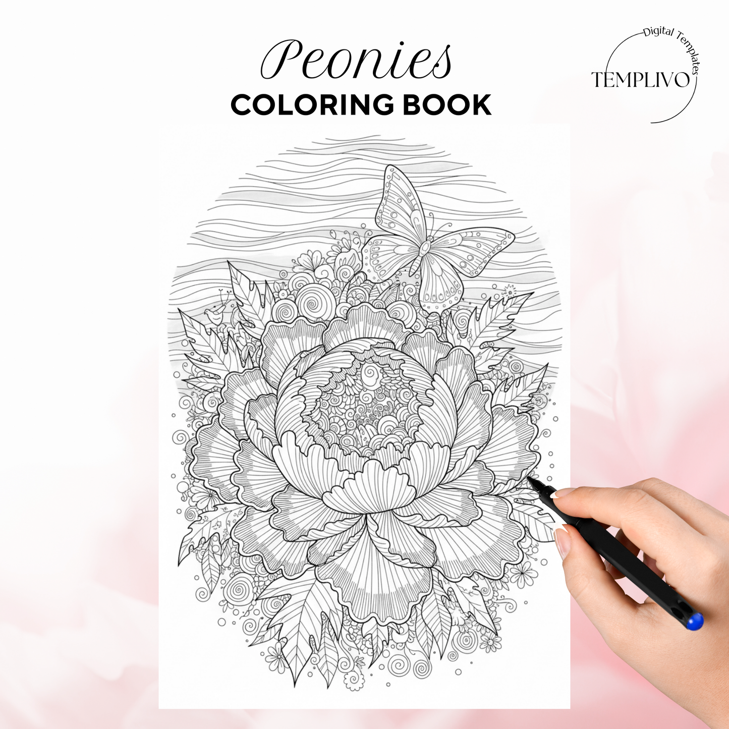 Peony coloring book, adult coloring pages, coloring book, floral theme, peonies colouring, adult coloring book, Malbuch, Malseiten, Blumen, printempds, intricate, line-art, high detail black and greyscale, pdf, png, printable coloring sheets, digital coloring,  livres coloriage adulte, doodle coloring,  ausmalbilder erwachsene, digital download, Instant download, Coloring Pages for adults, flower coloring pages