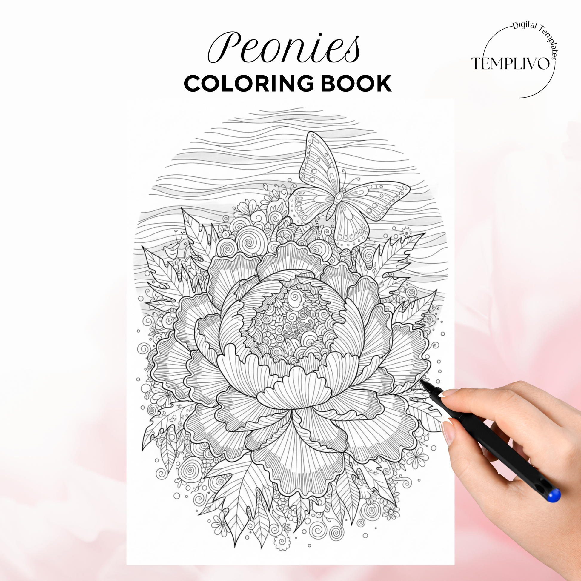Peony coloring book, adult coloring pages, coloring book, floral theme, peonies colouring, adult coloring book, Malbuch, Malseiten, Blumen, printempds, intricate, line-art, high detail black and greyscale, pdf, png, printable coloring sheets, digital coloring,  livres coloriage adulte, doodle coloring,  ausmalbilder erwachsene, digital download, Instant download, Coloring Pages for adults, flower coloring pages
