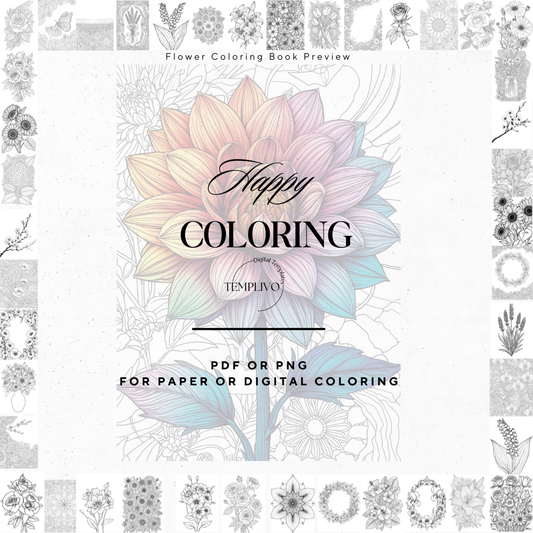 Flower Coloring Book, digital coloring book, printable coloring pages, flower coloring, Malbuch, Blumen malen, ausmalen, Blumen ausmalen, relaxing coloring