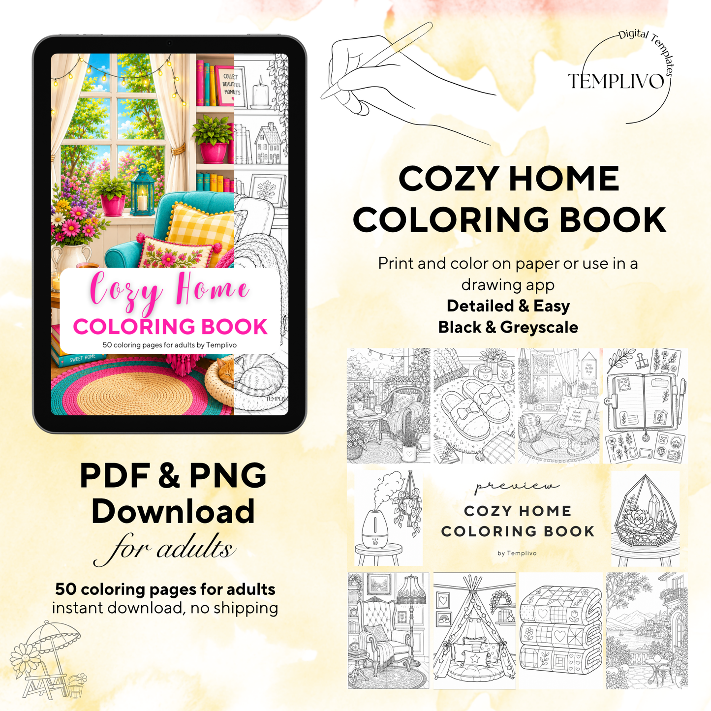 Adult coloring book, Cozy Home  coloring book, cozy, coloriage png, home coloring pages, adult coloring pages, doodle colouring book, vacation colouring pages png, adult coloring pages printable, adult coloring, coloring pages for adults, coloring page digital, Instant download, Intricate, High detail, Line art, best seller, grey scale, gemütliches Zuhasuse, Malbuch, Malseiten