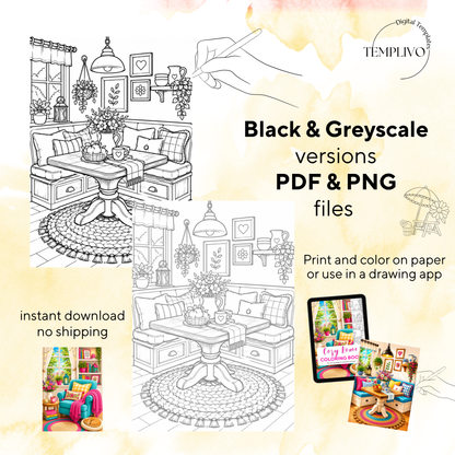 Adult coloring book, Cozy Home  coloring book, cozy, coloriage png, home coloring pages, adult coloring pages, doodle colouring book, vacation colouring pages png, adult coloring pages printable, adult coloring, coloring pages for adults, coloring page digital, Instant download, Intricate, High detail, Line art, best seller, grey scale, gemütliches Zuhasuse, Malbuch, Malseiten