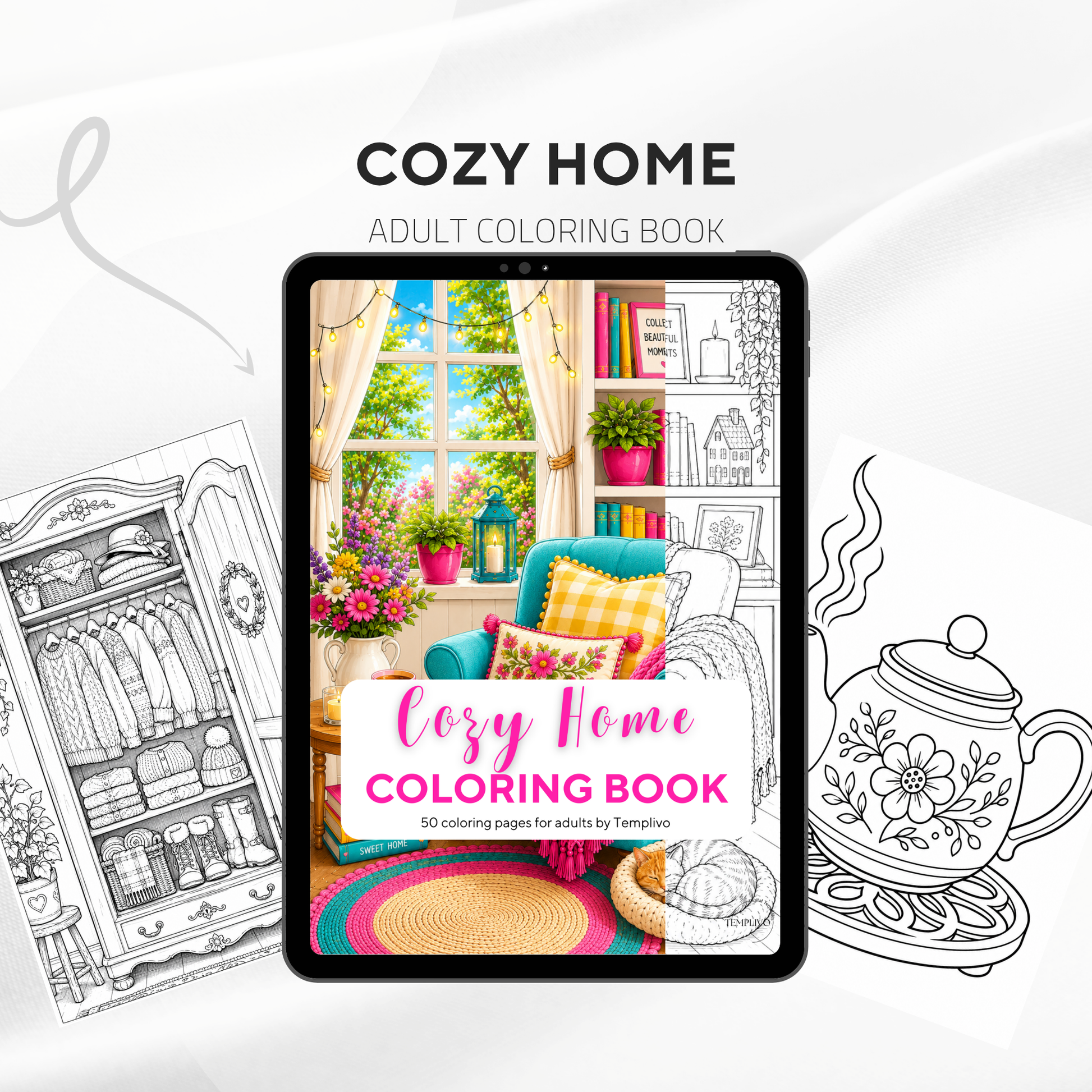 Adult coloring book, Cozy Home  coloring book, cozy, coloriage png, home coloring pages, adult coloring pages, doodle colouring book, vacation colouring pages png, adult coloring pages printable, adult coloring, coloring pages for adults, coloring page digital, Instant download, Intricate, High detail, Line art, best seller, grey scale, gemütliches Zuhasuse, Malbuch, Malseiten