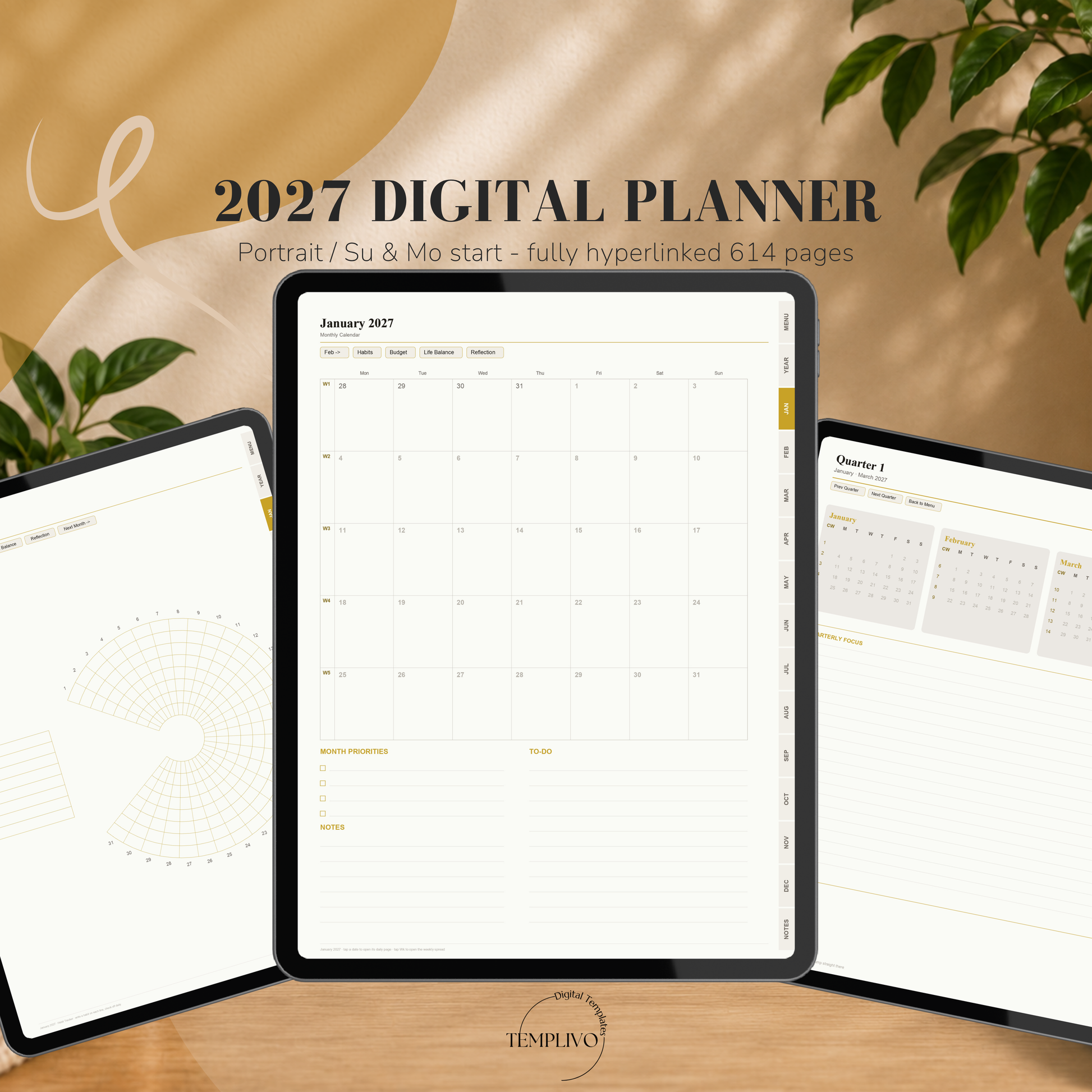 Digital Planner 2027, Sunday Monday start, light mode, Digitaler Planer, Digital Planner, Sonntag Montag Start, portrait orientation, planner, Digital planner, Digital Planner 2027, journal for samsung notes, goodnotes and ipad, daily, weekly and monthly pages with lifestyle templates, daily planner, weekly planner, monthly planner, digital planner, goodnotes planner, hell modus, notebook, adhd planner, hyperlinked, digital download, 2027 calendar, digitaler planer, digitale agenda, digital notebook