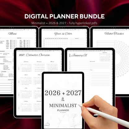 Digital Planner Bundle, minimalist planner, 2027 digital agenda, Digitaler Planer, portrait orientation, Sunday and monday start planner, printable planner, Digital calendar 2027 2026, journal for samsung notes, goodnotes and ipad, daily, weekly and monthly pages with lifestyle templates, daily, weekly planner, monthly planner, digital planner, goodnotes planner, digital journal, notebook, adhd planner, hyperlinked, digital download, 2028 calendar, digitaler planer, digitale agenda, agenda numerique