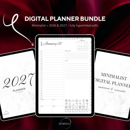 Digital Planner Bundle, minimalist planner, 2027 digital agenda, Digitaler Planer, portrait orientation, Sunday and monday start planner, printable planner, Digital calendar 2027 2026, journal for samsung notes, goodnotes and ipad, daily, weekly and monthly pages with lifestyle templates, daily, weekly planner, monthly planner, digital planner, goodnotes planner, digital journal, notebook, adhd planner, hyperlinked, digital download, 2028 calendar, digitaler planer, digitale agenda, agenda numerique
