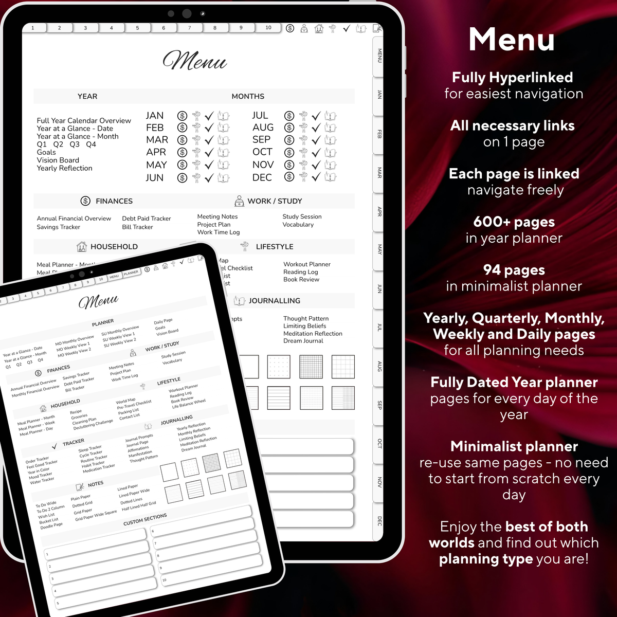 Digital Planner Bundle, minimalist planner, 2027 digital agenda, Digitaler Planer, portrait orientation, Sunday and monday start planner, printable planner, Digital calendar 2027 2026, journal for samsung notes, goodnotes and ipad, daily, weekly and monthly pages with lifestyle templates, daily, weekly planner, monthly planner, digital planner, goodnotes planner, digital journal, notebook, adhd planner, hyperlinked, digital download, 2028 calendar, digitaler planer, digitale agenda, agenda numerique