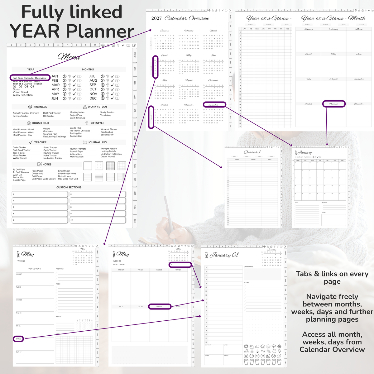 Digital Planner Bundle, minimalist planner, 2027 digital agenda, Digitaler Planer, portrait orientation, Sunday and monday start planner, printable planner, Digital calendar 2027 2026, journal for samsung notes, goodnotes and ipad, daily, weekly and monthly pages with lifestyle templates, daily, weekly planner, monthly planner, digital planner, goodnotes planner, digital journal, notebook, adhd planner, hyperlinked, digital download, 2028 calendar, digitaler planer, digitale agenda, agenda numerique