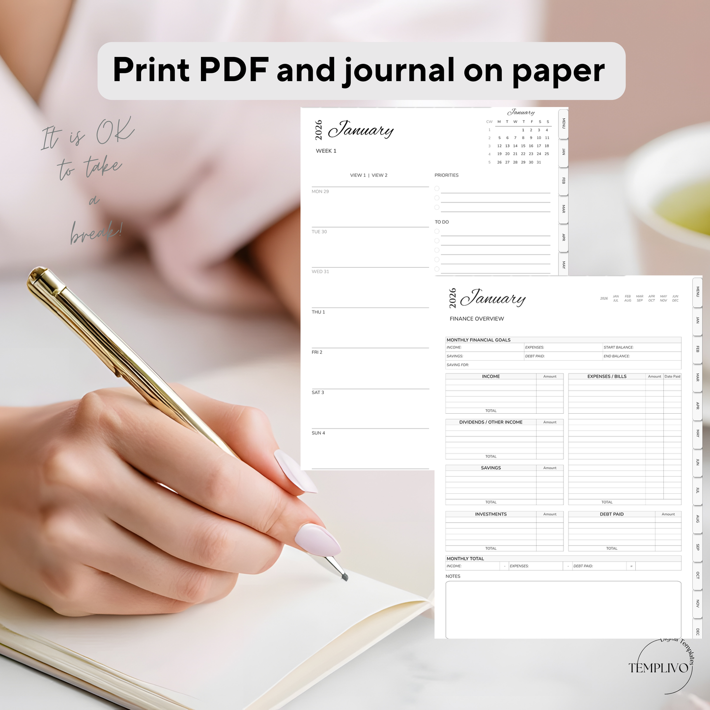 Digital Planner, Digitaler Planer, 2026 Digital Planner, portrait orientation, Monday start planner, printable planner, Digital planner 2026