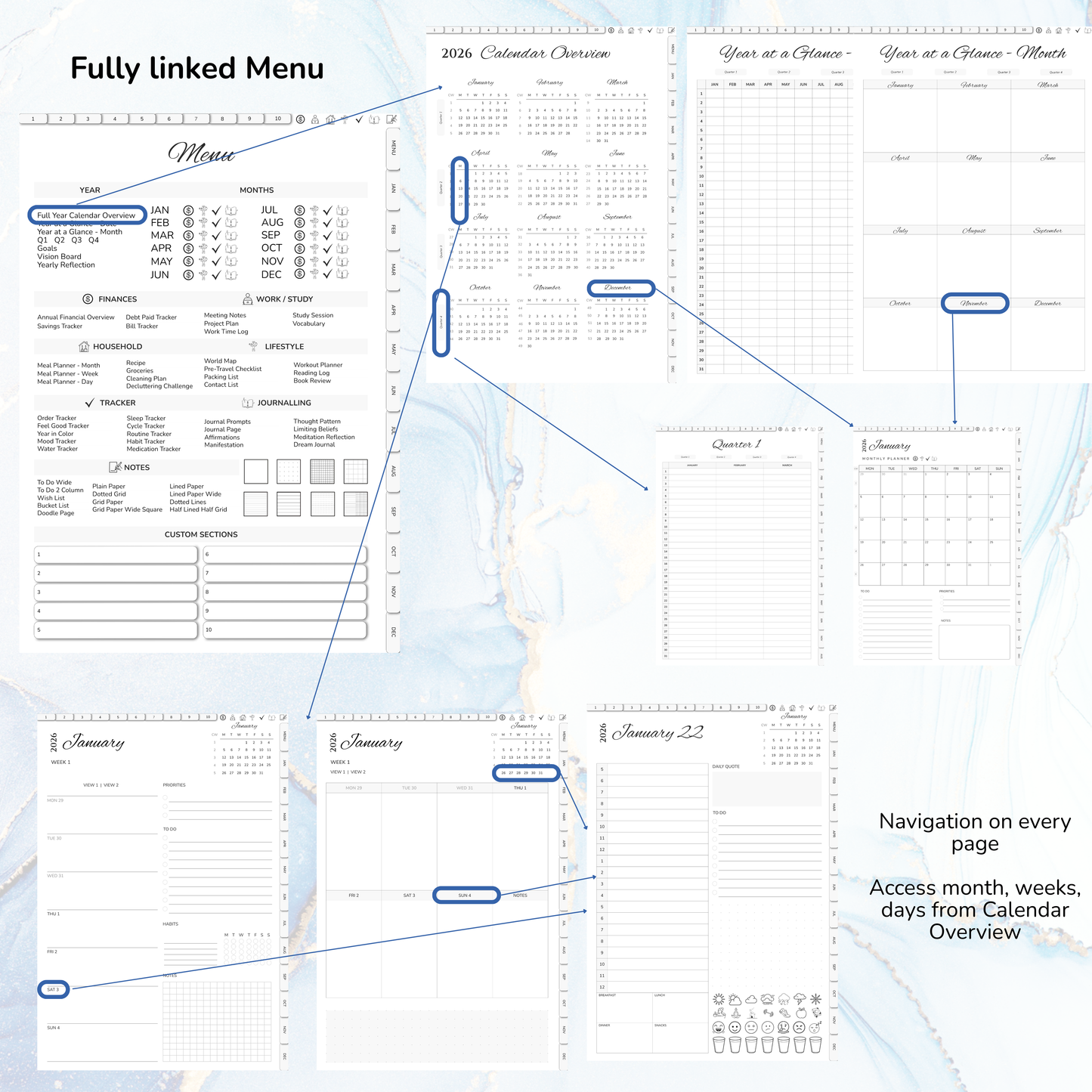 Digital Planner, Digitaler Planer, 2026 Digital Planner, portrait orientation, Monday start planner, printable planner, Digital planner 2026