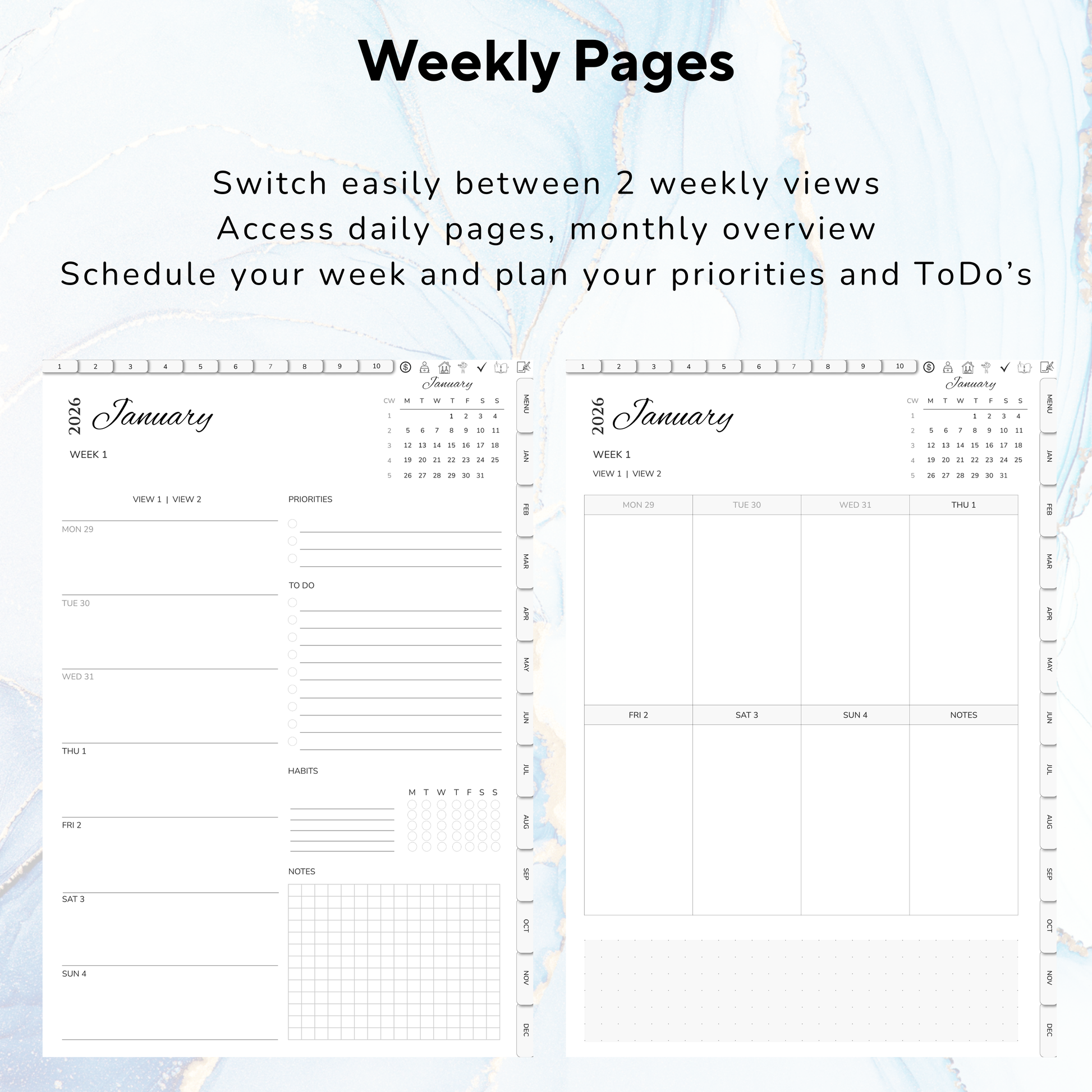 Digital Planner, Digitaler Planer, 2026 Digital Planner, portrait orientation, Monday start planner, printable planner, Digital planner 2026