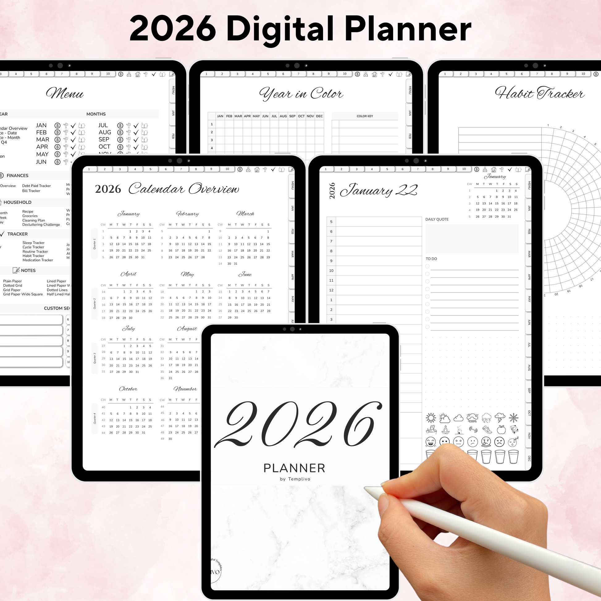 Digital Planner, Digitaler Planer, 2026 Digital Planner, portrait orientation, Sunday start planner, printable planner, Digital planner 2026, Digital Planner 2026 - Sunday Start, journal for samsung notes, goodnotes and ipad, daily, weekly and monthly pages with lifestyle templates, daily planner, weekly planner, monthly planner, digital planner, goodnotes planner, digital journal, notebook, adhd planner, hyperlinked, digital download, 2026 calendar, digitaler planer, digitale agenda, digital notebook