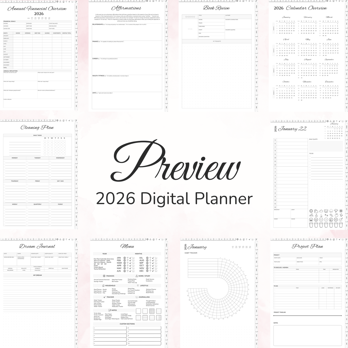 Digital Planner, Digitaler Planer, 2026 Digital Planner, portrait orientation, Sunday start planner, printable planner, Digital planner 2026, Digital Planner 2026 - Sunday Start, journal for samsung notes, goodnotes and ipad, daily, weekly and monthly pages with lifestyle templates, daily planner, weekly planner, monthly planner, digital planner, goodnotes planner, digital journal, notebook, adhd planner, hyperlinked, digital download, 2026 calendar, digitaler planer, digitale agenda, digital notebook