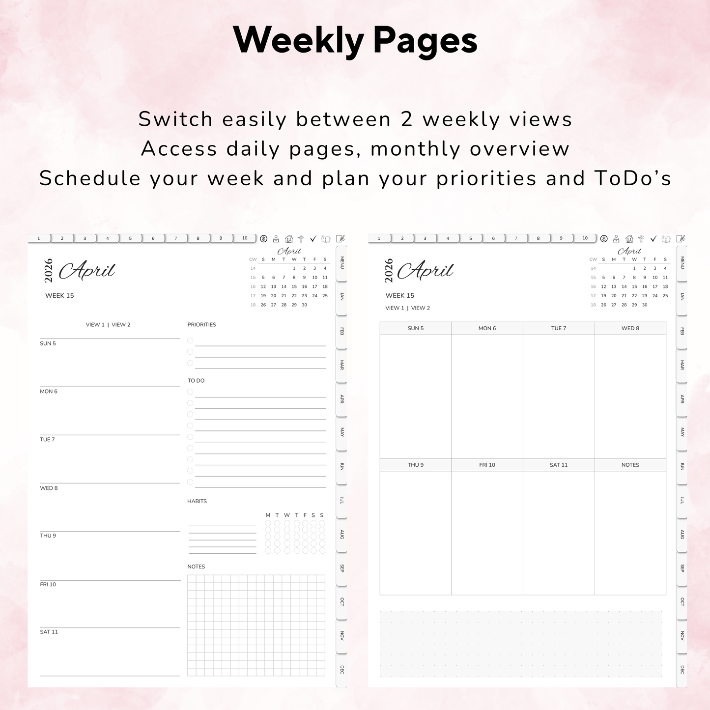Digital Planner, Digitaler Planer, 2026 Digital Planner, portrait orientation, Sunday start planner, printable planner, Digital planner 2026, Digital Planner 2026 - Sunday Start, journal for samsung notes, goodnotes and ipad, daily, weekly and monthly pages with lifestyle templates, daily planner, weekly planner, monthly planner, digital planner, goodnotes planner, digital journal, notebook, adhd planner, hyperlinked, digital download, 2026 calendar, digitaler planer, digitale agenda, digital notebook