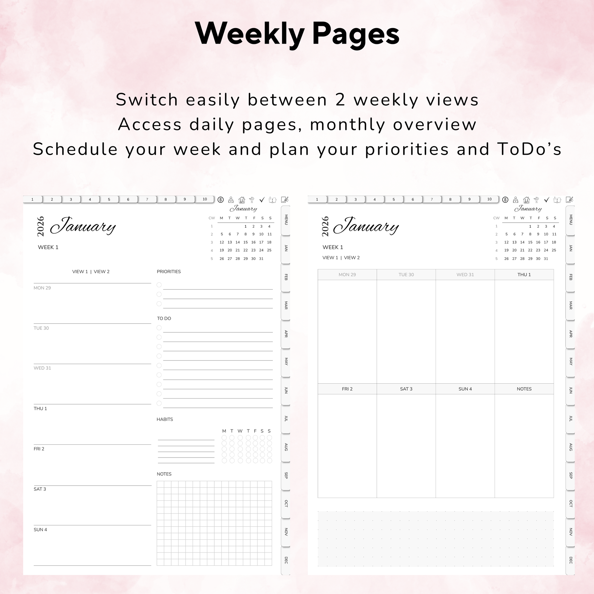 Digital Planner, Digitaler Planer, 2026 Digital Planner, portrait orientation, Monday start planner, printable planner, Digital planner 2026, Digital Planner 2026 - Monday Start, journal for samsung notes, goodnotes and ipad, daily, weekly and monthly pages with lifestyle templates, daily planner, weekly planner, monthly planner, digital planner, goodnotes planner, digital journal, notebook, adhd planner, hyperlinked, digital download, 2026 calendar, digitaler planer, digitale agenda, digital notebook