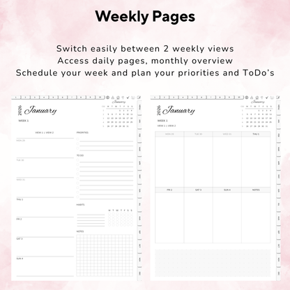 Digital Planner, Digitaler Planer, 2026 Digital Planner, portrait orientation, Monday start planner, printable planner, Digital planner 2026, Digital Planner 2026 - Monday Start, journal for samsung notes, goodnotes and ipad, daily, weekly and monthly pages with lifestyle templates, daily planner, weekly planner, monthly planner, digital planner, goodnotes planner, digital journal, notebook, adhd planner, hyperlinked, digital download, 2026 calendar, digitaler planer, digitale agenda, digital notebook