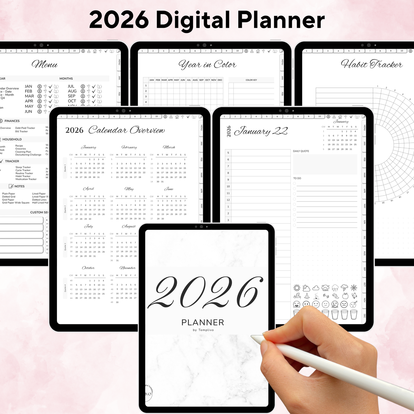 Digital Planner 2026, Sunday MOnday start, Digitaler Planer, 2026 Digital Planner, printable planner, Digital planner 2026, Digital Planner 2026 - Sunday Start, Monday start, journal for samsung notes, goodnotes and ipad, daily, weekly and monthly pages with lifestyle templates, daily planner, weekly planner, monthly planner, digital planner, goodnotes planner, digital journal, notebook, adhd planner, hyperlinked, digital download, 2026 calendar, digitaler planer, digitale agenda, digital notebook