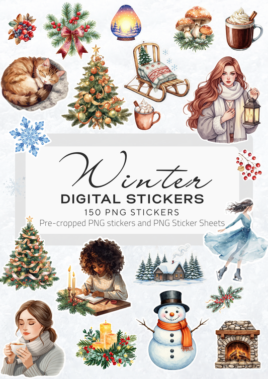 Digital Stickers, Winter digital stickers, christmas stickers for digital planner, ipad stickers, stickers sheet, png stickers, winter stickers, christmas stickers, christmas digital stickers, digitale Aufkleber, samsung notes, goodnotes stickers, stickers numériques, watercolor 