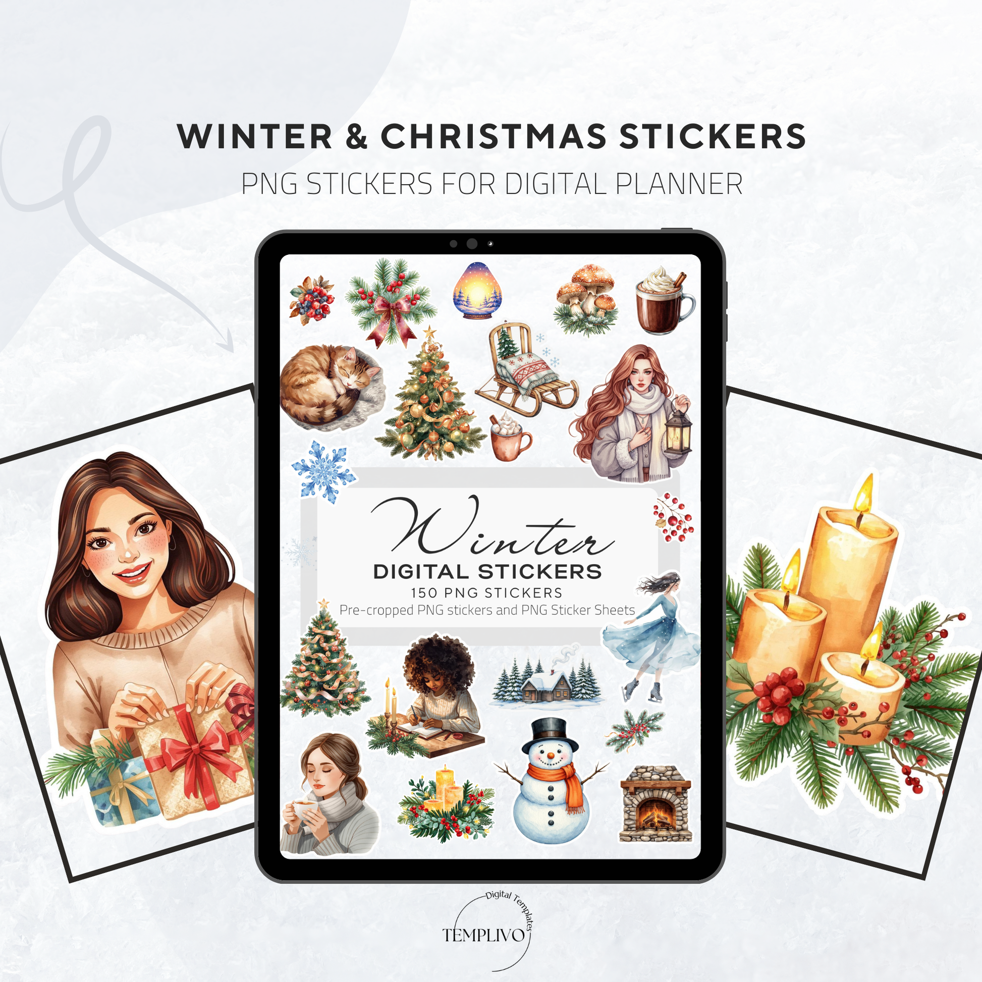 Digital Stickers, Winter digital stickers, christmas stickers for digital planner, ipad stickers, stickers sheet, png stickers, winter stickers, christmas stickers, christmas digital stickers, digitale Aufkleber, samsung notes, goodnotes stickers, stickers numériques, watercolor 