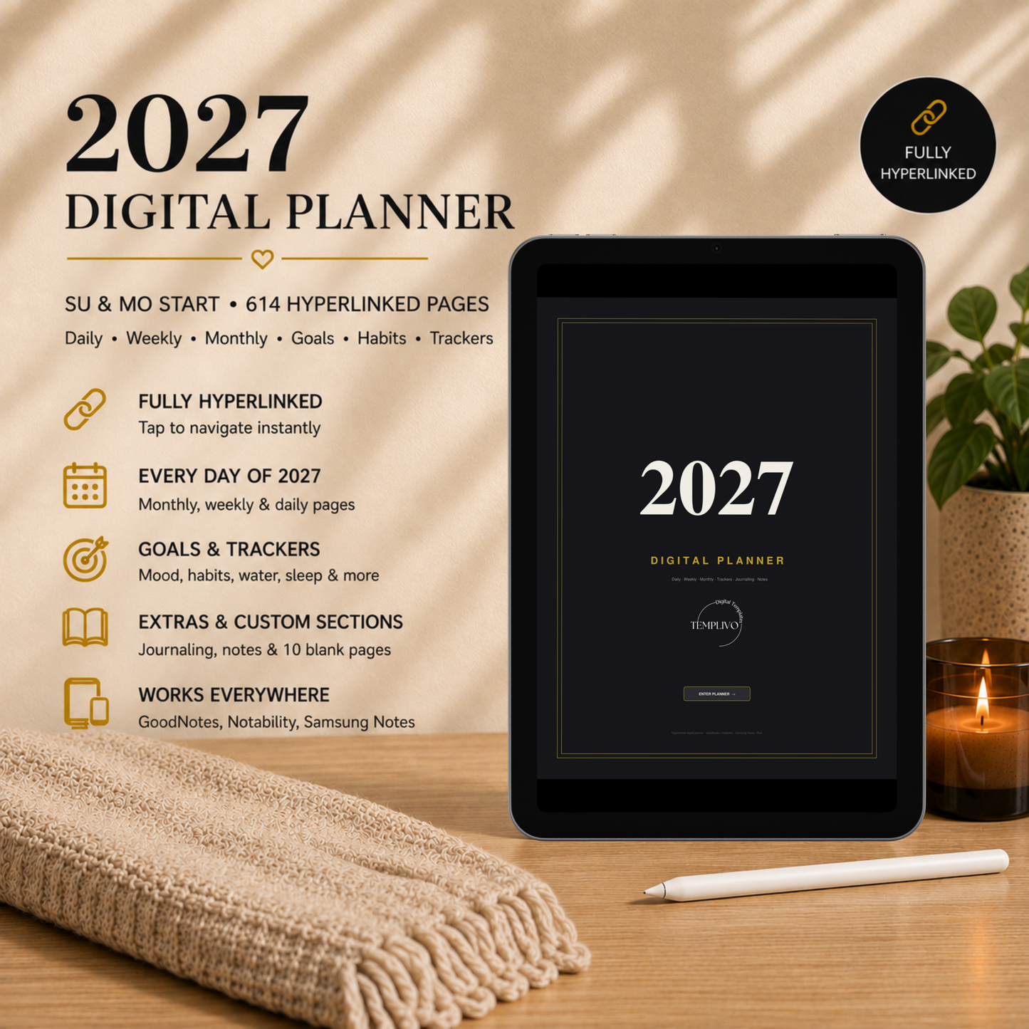 Digital Planner 2027, Sunday Monday start, dark mode, Digitaler Planer, Digital Planner, Sonntag Montag Start, portrait orientation, planner, Digital planner, Digital Planner 2027, journal for samsung notes, goodnotes and ipad, daily, weekly and monthly pages with lifestyle templates, daily planner, weekly planner, monthly planner, digital planner, goodnotes planner, dunkelmodeus, notebook, adhd planner, hyperlinked, digital download, 2027 calendar, digitaler planer, digitale agenda, digital notebook