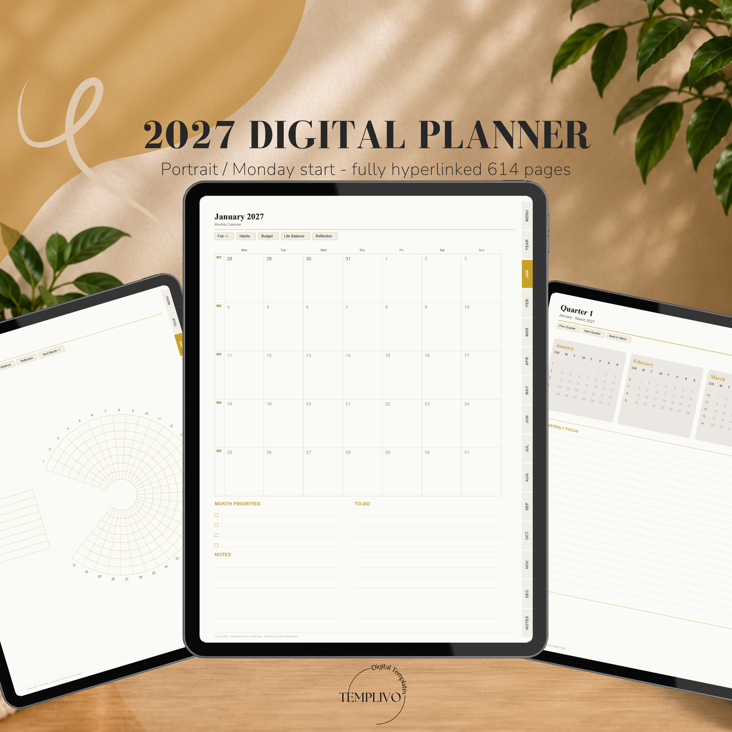 Digital Planner 2027, Monday start, light mode, Digitaler Planer hell, Digital Planner, portrait orientation, planner, Montag, Digital planner, Digital Planner 2027 - Monday Start, journal for samsung notes, goodnotes and ipad, daily, weekly and monthly pages with lifestyle templates, daily planner, weekly planner, monthly planner, digital planner, goodnotes planner, digital journal, notebook, adhd planner, hyperlinked, digital download, 2027 calendar, digitaler planer, digitale agenda, digital notebook
