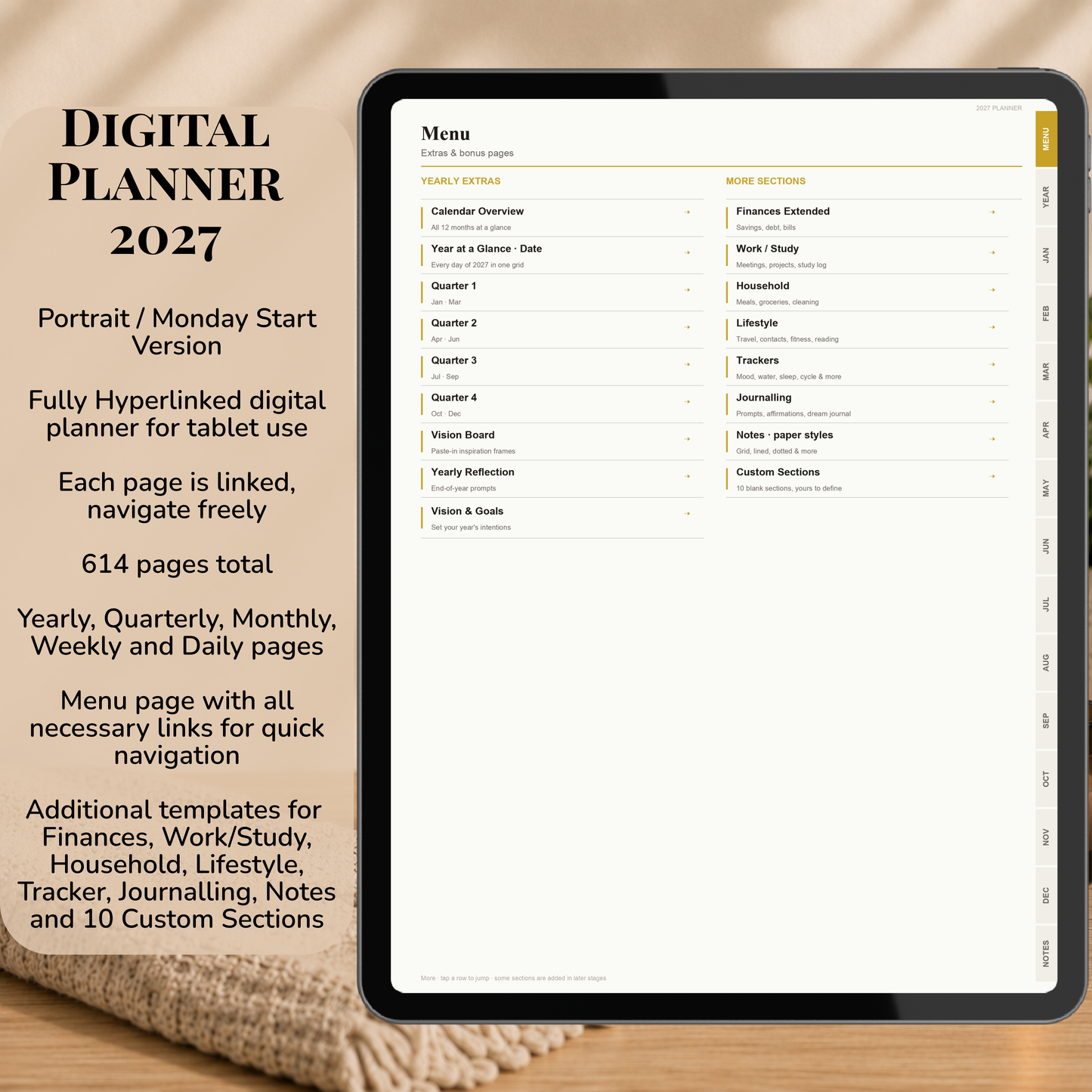 Digital Planner 2027, Monday start, light mode, Digitaler Planer hell, Digital Planner, portrait orientation, planner, Montag, Digital planner, Digital Planner 2027 - Monday Start, journal for samsung notes, goodnotes and ipad, daily, weekly and monthly pages with lifestyle templates, daily planner, weekly planner, monthly planner, digital planner, goodnotes planner, digital journal, notebook, adhd planner, hyperlinked, digital download, 2027 calendar, digitaler planer, digitale agenda, digital notebook