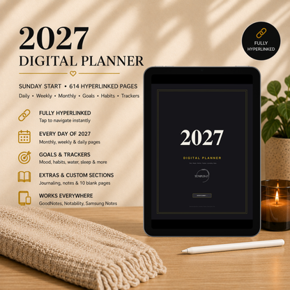 Digital Planner 2027, Sunday start, dark mode, Digitaler Planer, Digital Planner, Sonntag Start, portrait orientation, planner, Digital planner, Digital Planner 2027 - Sunday Start, journal for samsung notes, goodnotes and ipad, daily, weekly and monthly pages with lifestyle templates, daily planner, weekly planner, monthly planner, digital planner, goodnotes planner, dunkelmodeus, notebook, adhd planner, hyperlinked, digital download, 2027 calendar, digitaler planer, digitale agenda, digital notebook