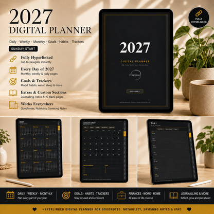 Digital Planner 2027, Sunday start, dark mode, Digitaler Planer, Digital Planner, Sonntag Start, portrait orientation, planner, Digital planner, Digital Planner 2027 - Sunday Start, journal for samsung notes, goodnotes and ipad, daily, weekly and monthly pages with lifestyle templates, daily planner, weekly planner, monthly planner, digital planner, goodnotes planner, dunkelmodeus, notebook, adhd planner, hyperlinked, digital download, 2027 calendar, digitaler planer, digitale agenda, digital notebook