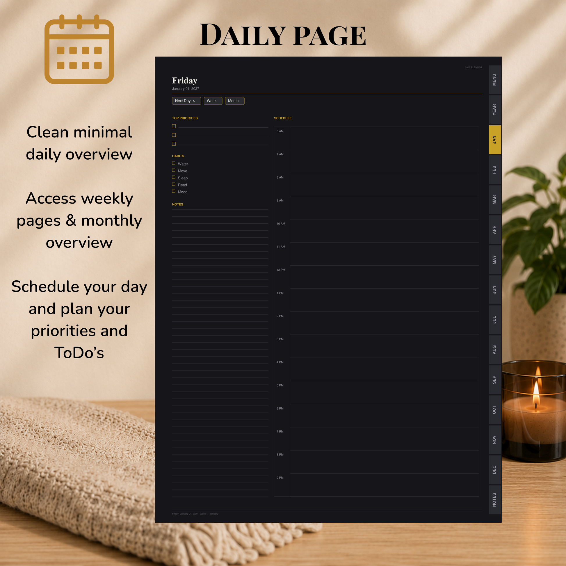 Digital Planner 2027, Sunday start, dark mode, Digitaler Planer, Digital Planner, Sonntag Start, portrait orientation, planner, Digital planner, Digital Planner 2027 - Sunday Start, journal for samsung notes, goodnotes and ipad, daily, weekly and monthly pages with lifestyle templates, daily planner, weekly planner, monthly planner, digital planner, goodnotes planner, dunkelmodeus, notebook, adhd planner, hyperlinked, digital download, 2027 calendar, digitaler planer, digitale agenda, digital notebook