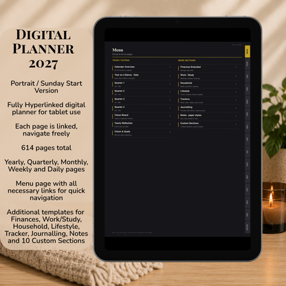 Digital Planner 2027, Sunday start, dark mode, Digitaler Planer, Digital Planner, Sonntag Start, portrait orientation, planner, Digital planner, Digital Planner 2027 - Sunday Start, journal for samsung notes, goodnotes and ipad, daily, weekly and monthly pages with lifestyle templates, daily planner, weekly planner, monthly planner, digital planner, goodnotes planner, dunkelmodeus, notebook, adhd planner, hyperlinked, digital download, 2027 calendar, digitaler planer, digitale agenda, digital notebook