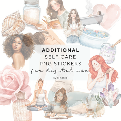 digital stickers, self care, self love journal with fitting stickers