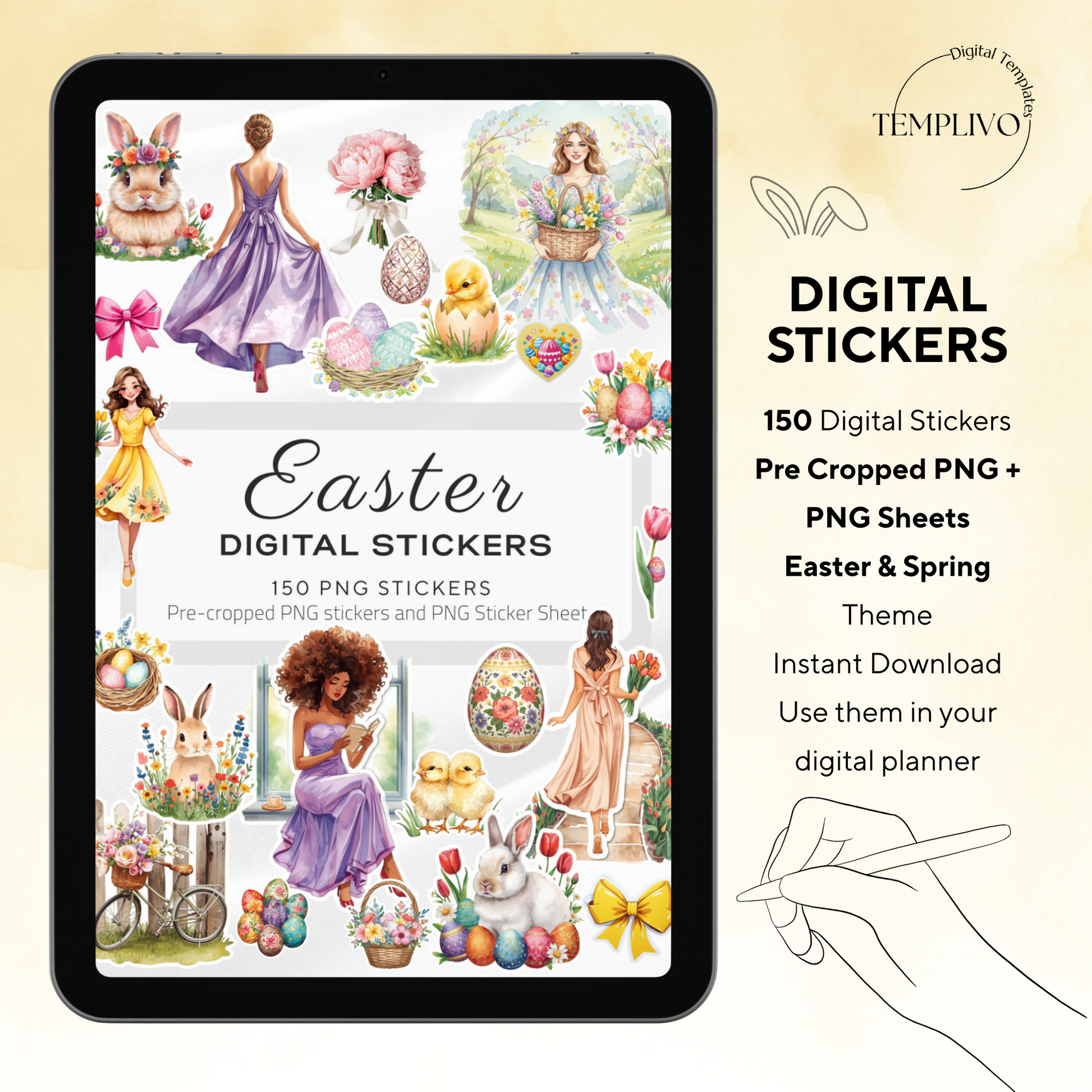 Digital stickers easter, digital planner stickers, easter, spring theme, planner stickers, PNG stickers, for goodnotes planner and samsung notes, aesthetic stickers, watercolor png, watercolor stickers, clipart, digitale sticker, stickers numériques, stickers digitali, paques, pasqua, Frühling, digitaler planer