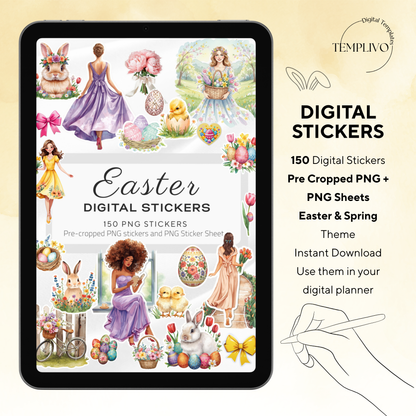 Digital stickers easter, digital planner stickers, easter, spring theme, planner stickers, PNG stickers, for goodnotes planner and samsung notes, aesthetic stickers, watercolor png, watercolor stickers, clipart, digitale sticker, stickers numériques, stickers digitali, paques, pasqua, Frühling, digitaler planer