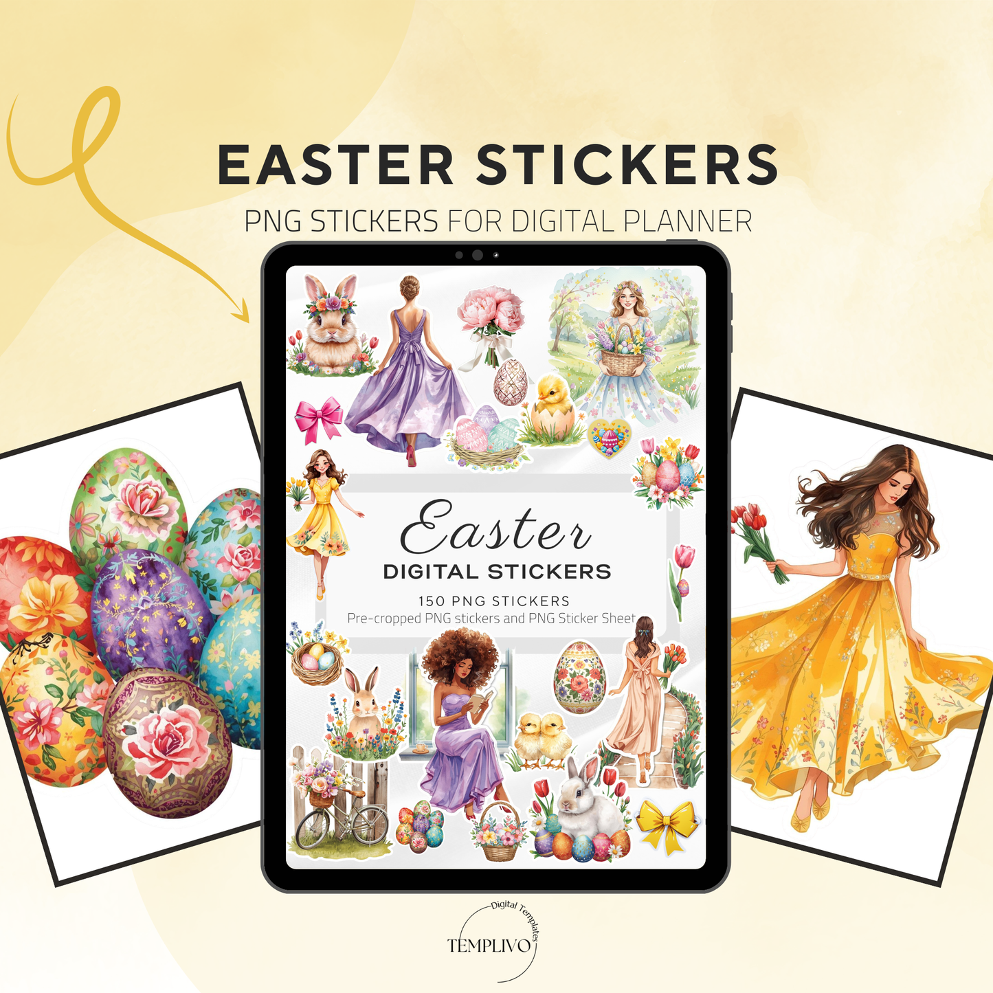 Digital stickers easter, digital planner stickers, easter, spring theme, planner stickers, PNG stickers, for goodnotes planner and samsung notes, aesthetic stickers, watercolor png, watercolor stickers, clipart, digitale sticker, stickers numériques, stickers digitali, paques, pasqua, Frühling, digitaler planer