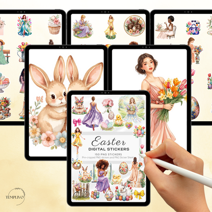 Digital stickers easter, digital planner stickers, easter, spring theme, planner stickers, PNG stickers, for goodnotes planner and samsung notes, aesthetic stickers, watercolor png, watercolor stickers, clipart, digitale sticker, stickers numériques, stickers digitali, paques, pasqua, Frühling, digitaler planer