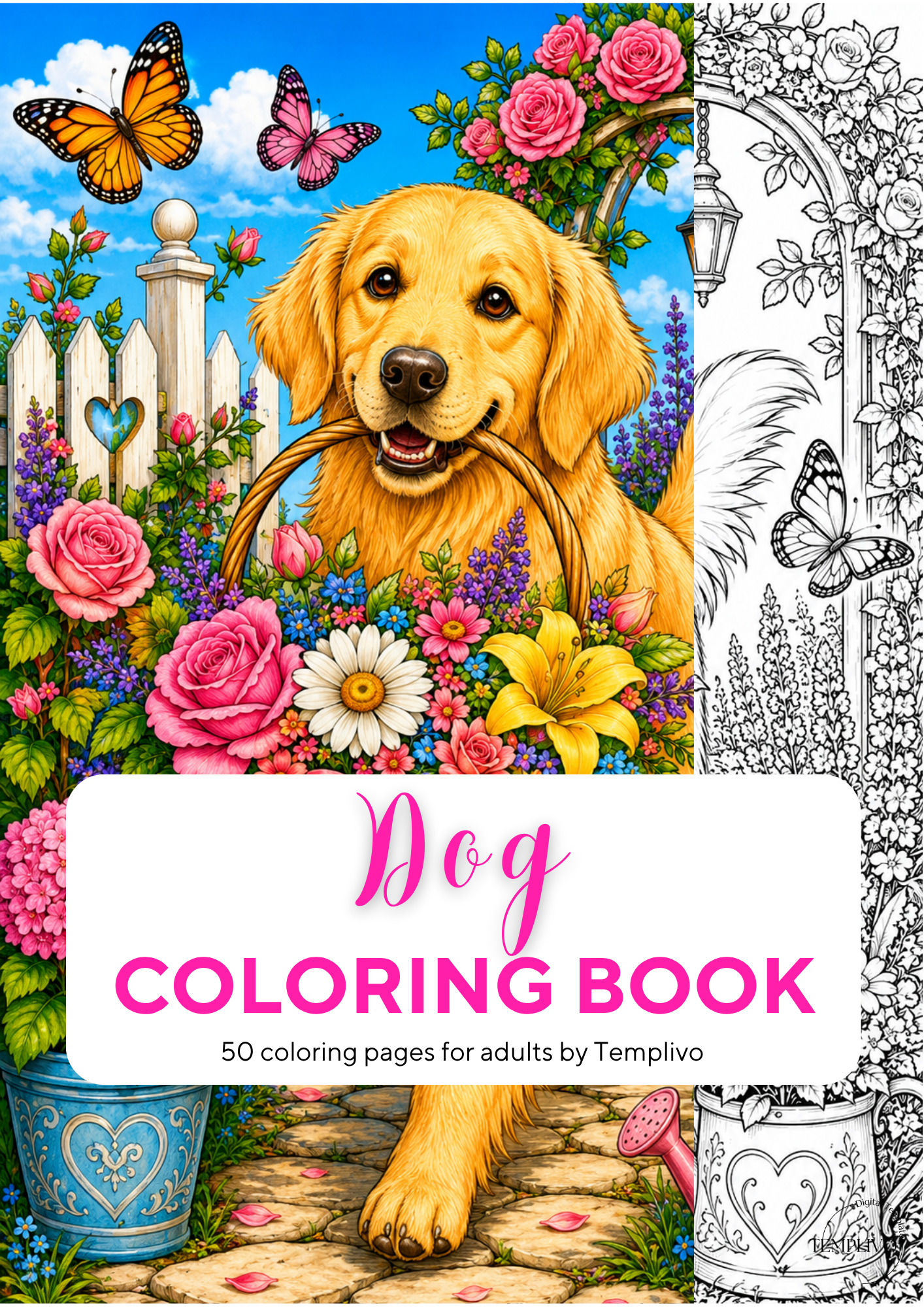 Adult coloring book, Dog coloring book, garden, livre de coloriage, pdf, png, dog coloring pages, adult coloring pages, doodle colouring book, flower dog colouring pages png, adult coloring pages printable, adult coloring, coloring pages for adults, coloring page digital, Instant download, Intricate, High detail, Line art, best seller, grey scale, Hunde Malvorlagen, Malbuch, Malseiten, Hund
