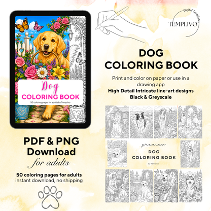 Adult coloring book, Dog coloring book, garden, livre de coloriage, pdf, png, dog coloring pages, adult coloring pages, doodle colouring book, flower dog colouring pages png, adult coloring pages printable, adult coloring, coloring pages for adults, coloring page digital, Instant download, Intricate, High detail, Line art, best seller, grey scale, Hunde Malvorlagen, Malbuch, Malseiten, Hund