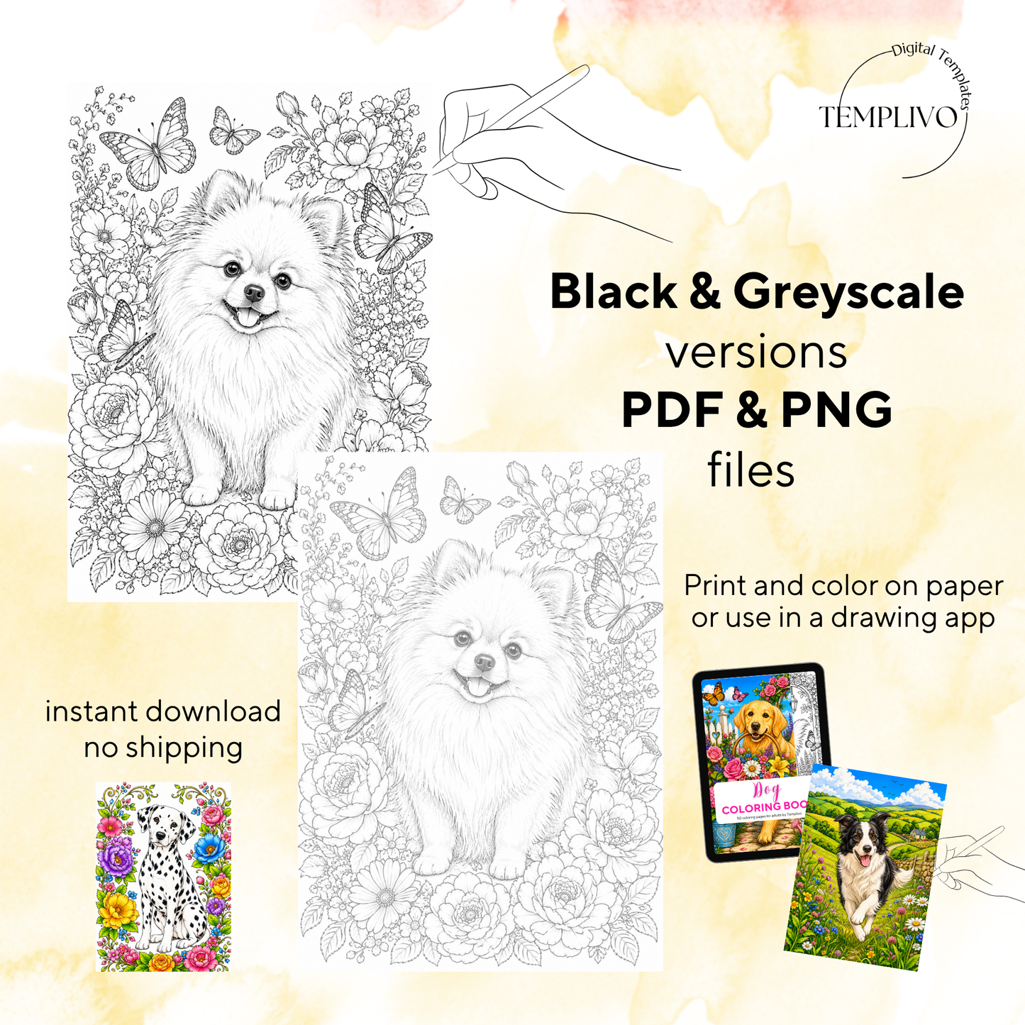 Adult coloring book, Dog coloring book, garden, livre de coloriage, pdf, png, dog coloring pages, adult coloring pages, doodle colouring book, flower dog colouring pages png, adult coloring pages printable, adult coloring, coloring pages for adults, coloring page digital, Instant download, Intricate, High detail, Line art, best seller, grey scale, Hunde Malvorlagen, Malbuch, Malseiten, Hund