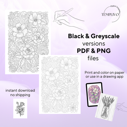 Adult coloring book, flowers, coloring book, floral, coloriage png, floral coloring pages, adult coloring pages, doodle colouring book, flower colouring pages png, adult coloring pages printable, adult coloring, coloring pages for adults, coloring page digital, Instant download, Intricate, High detail, Line art, best seller, Blumen Malbuch, Ausmalbuch für Erwachsene