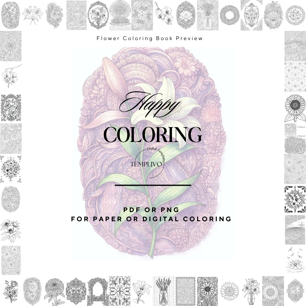 Flower Coloring Book, coloring pages for adults, flower coloring pages, adult coloring book, adult coloring pages printable, Blumen Malbuch, Ausmalbuch für Erwachsene