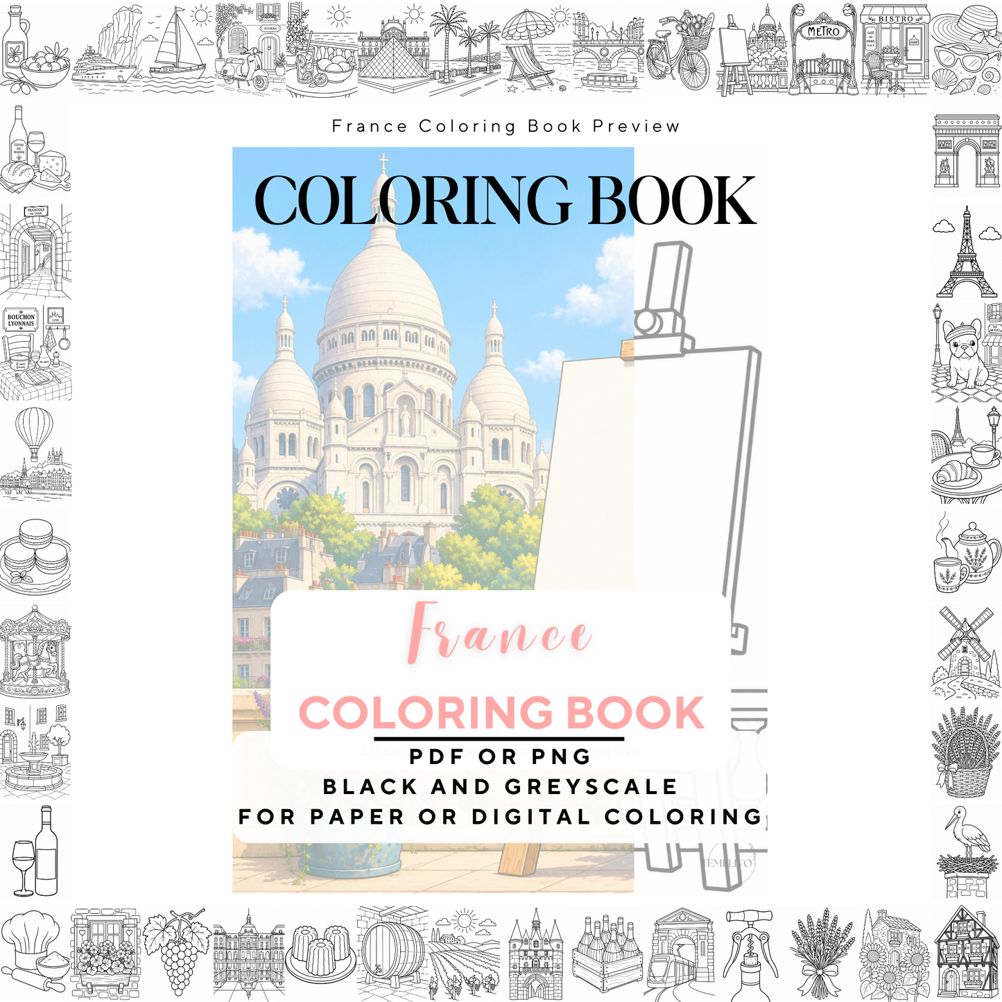 Adult coloring book, france coloring book, francais, livre de coloriage, pdf, png, france coloring pages, adult coloring pages, doodle colouring book, france colouring pages png, adult coloring pages printable, adult coloring, coloring pages for adults, coloring page digital, Instant download, simpl and easyl, Line art, best seller, grey scale, Frankreich Malvorlagen, Malbuch, Malseiten